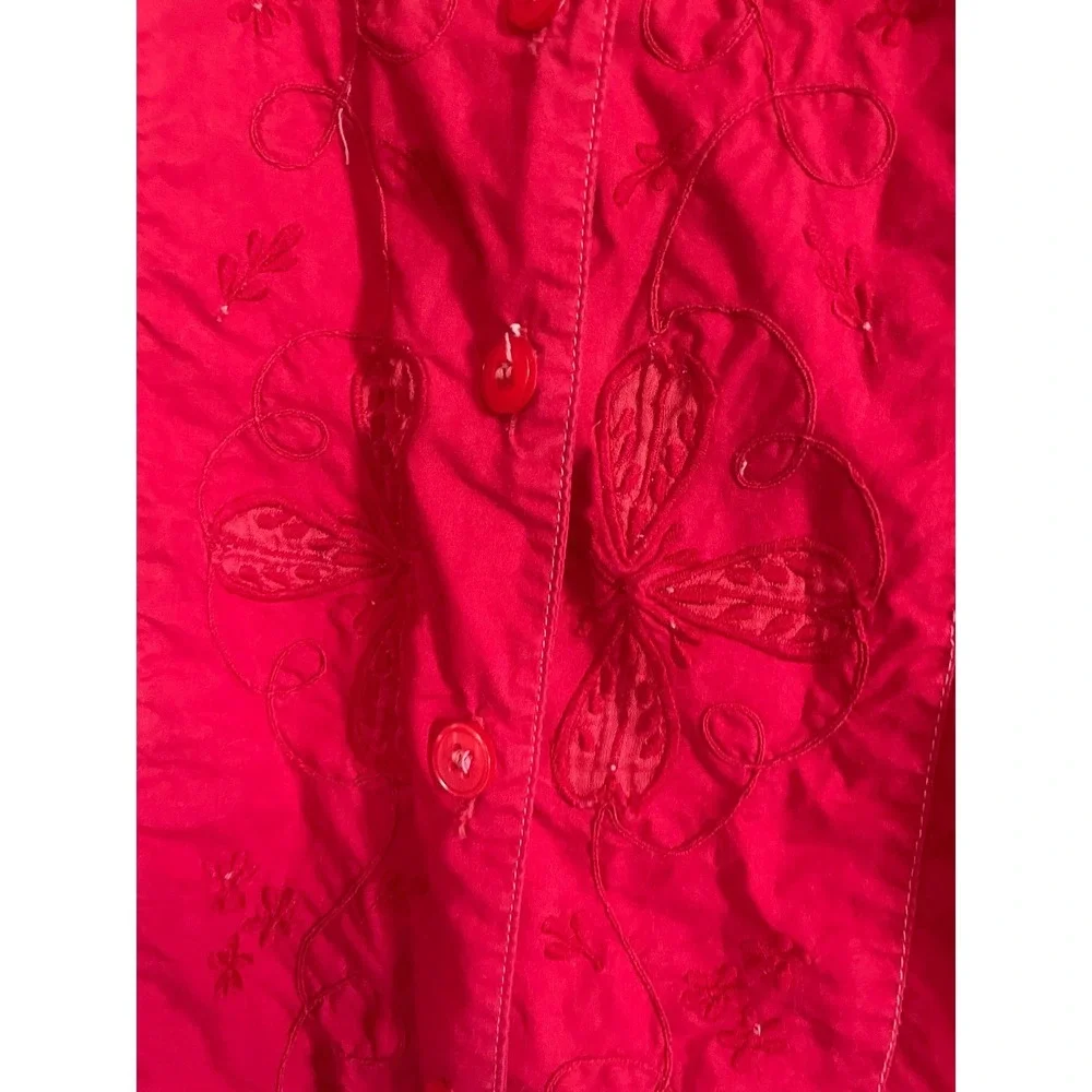 Vintage Blue Canyon Western Wear Red Embroidered Button Down‎ Shirt Top Medium